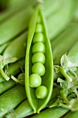 Pea pods, one opened