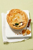 Salmon and broccoli pie with puff pastry