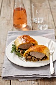 Pork fillet in puff pastry with mushrooms