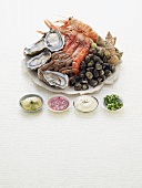 Seafood platter with assorted dips