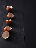 Egg shells on a black surface