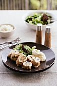 Chicken roulade with herbs and mashed parsnips