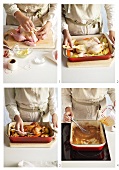 Roast chicken being prepared