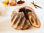 A marble Bundt cake and ingredients