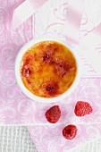 Creme brulee with raspberries (seen from above)