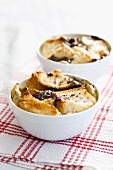 Bread pudding with bananas and chocolate