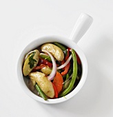 Roasted Vegetable Medley; Fingerling Potatoes, Green Beans, Onion, Carrots, Red Pepper Kalamata Olives; In a Pot
