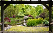 Pond in Japanese spring garden