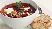 Borscht with beef and sour cream