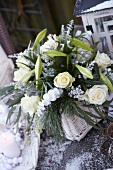Christmas bouquet of roses and lilies