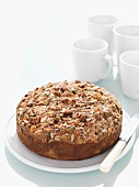Rhubarb cake with crumbles and seeds