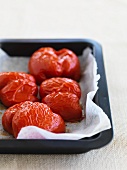 Roasted peppers on a baking tray