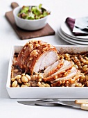 Roast pork roulade with grapes