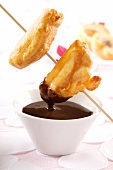 Chocolate fondue with battered fruit