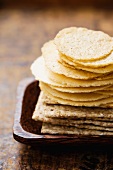 A stack of various crackers