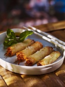 Nems (deep-fried pastry rolls) with potatoes and prawns