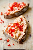 Bread topped with a pepper spread