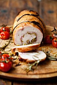 Turkey roulade on a wooden board