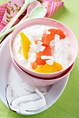 Coconut quark with grapefruit and oranges