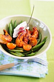 Bean salad with prawns and cherry tomatoes