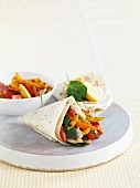 Pita wraps with pepper and chicken