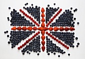 Union Jack Flag Made from Strawberries, Blueberries and Raspberries