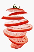 Flying tomato slices