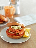Bagels filled with smoked salmon and soft cheese