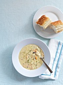 Seafood soup with white bread