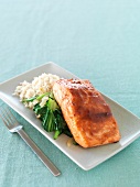 Salmon teriyaki with bok choy and rice