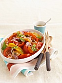 Pepper and tomato salad with olives and onions (Spain)