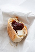 Piece of Baguette with Goat Cheese and Fig Preserve