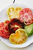 Slices of Colorful Organic Heirloom Tomatoes