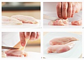 Chicken breast fillets being prepared