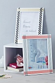 White picture frames decorated with patterned tape