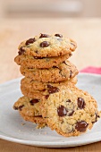 Chocolate Chip Cookies on a Striped Cloth