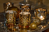 Gold Christmas decorations and tea light holders