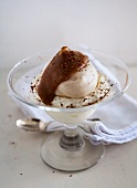 Mont Blanc (chestnut cream) with chocolate sauce