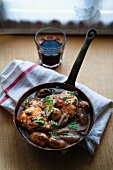 Coq Au Vin in a frying pan