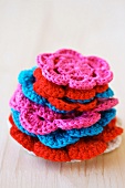 Crocheted, flower-shaped doilies