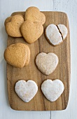 Heart-shaped biscuits with icing sugar