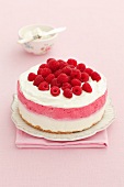 A triple-layer raspberry cheesecake