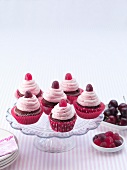 Chocolate cupcakes with rose creme and jelly sweets