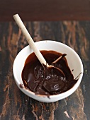 Melted bitter chocolate in a bowl