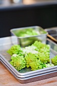 Green Cauliflower Chopped on a Metal Tray