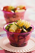 Fusilli with aubergines, tomatoes and basil