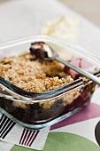 Blackberry crumble in a baking dish