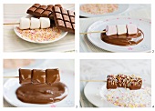 Marshmallows mit Schokolade glasieren und mit Zuckerstreuseln dekorieren