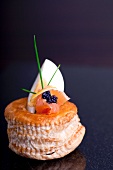A vol au vent with egg, smoked salmon and caviar