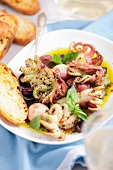 Octopus salad with toasted bread